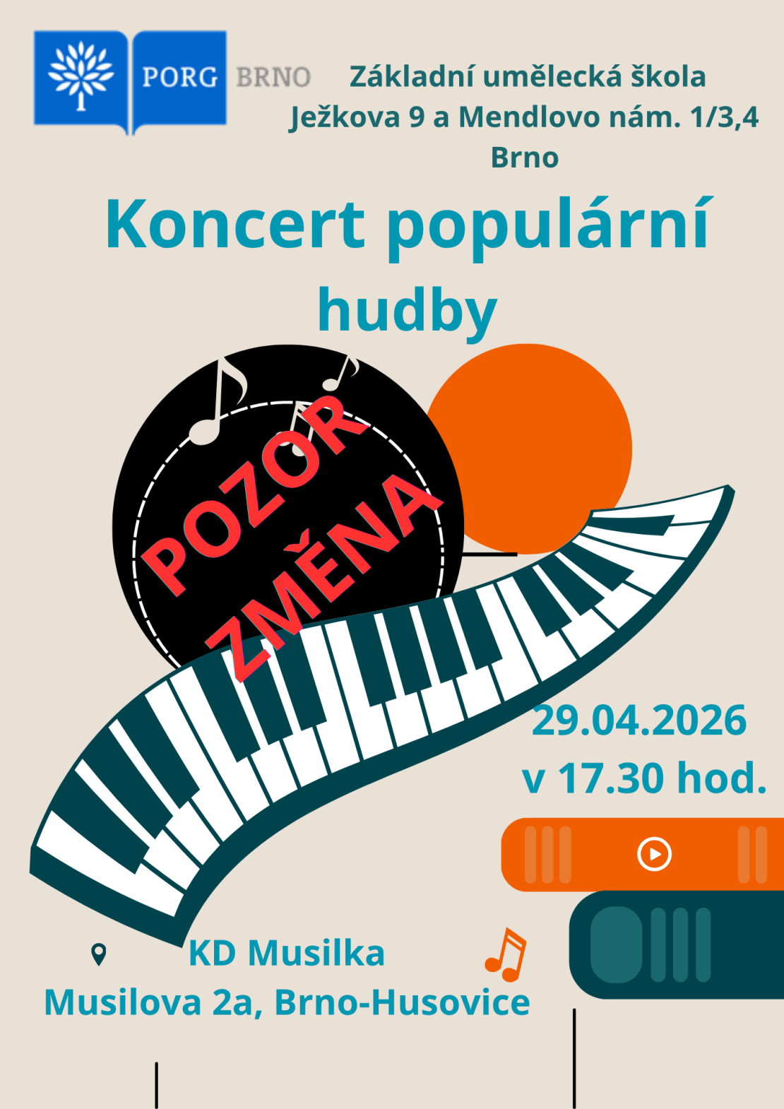 zuš ježkova a Mendlovo nám., Brno Koncert populární hudby